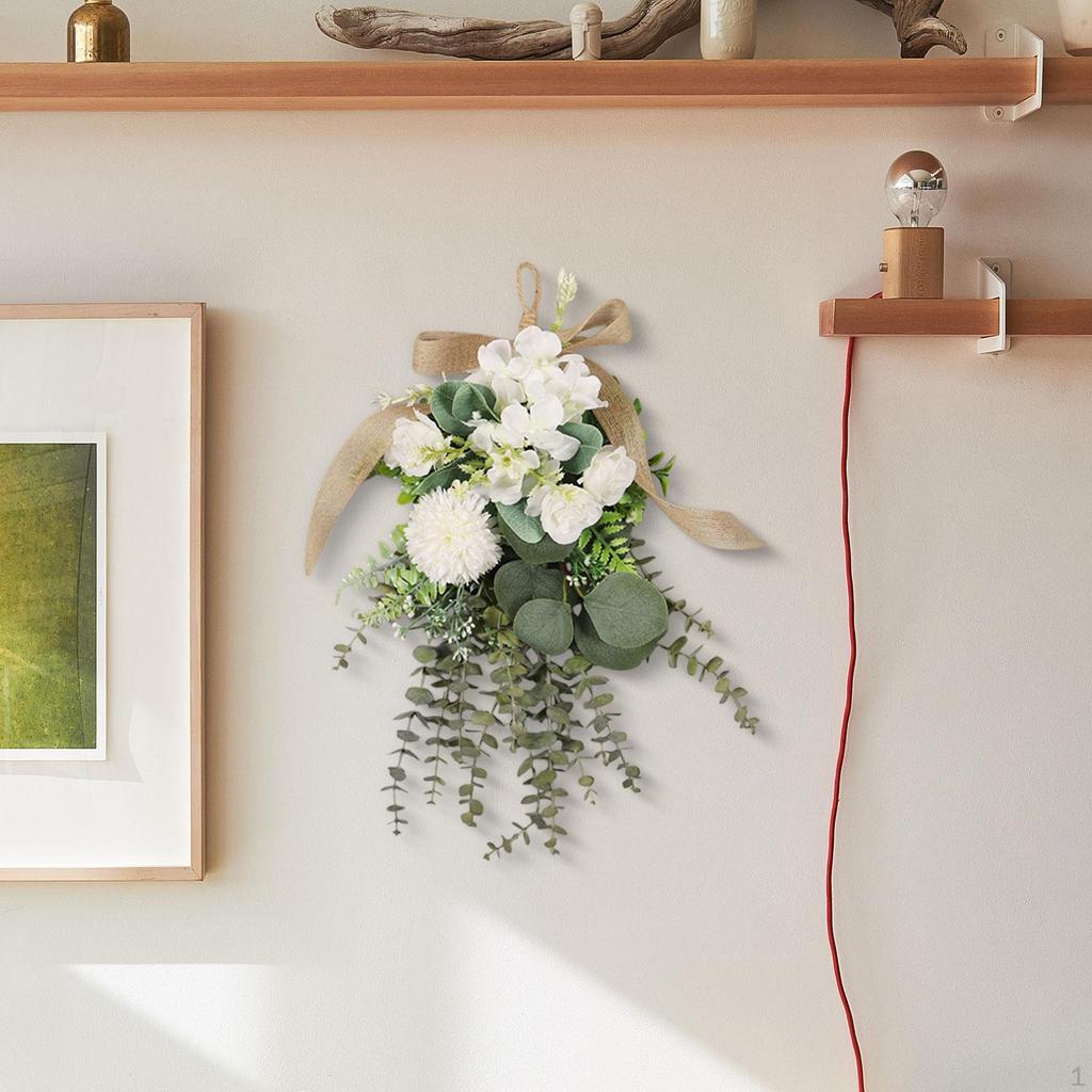 Artificial Floral Swag Chrysanthemum Eucalyptus Wreath Front Door for Wall Window Yard