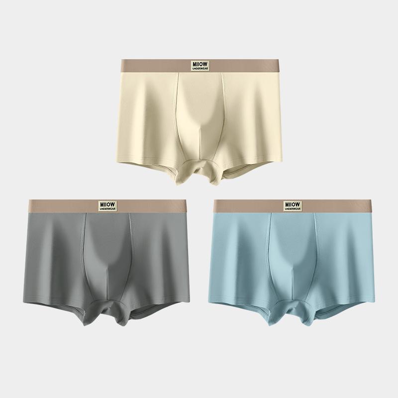 MiiOW 3Pcs Men's Underwear Graphene Antibacterial Underwear Soft and Comfortable Cotton Underwear Ice Silk Flat Corner Underwear L-5XL