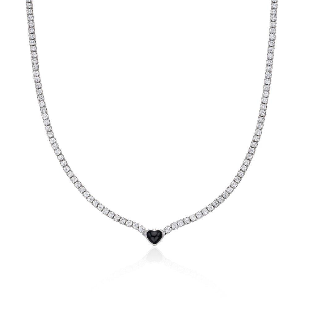 Essence Silver (W) Tennis Heart Necklace Onyx Black New Hl4N46401W9420