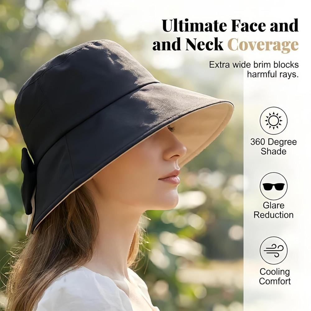Cappello da Sole a Tesa Larga con Fiocco da Donna – Pieghevole, Protezione UV a 360°, Traspirante, per Viaggi Estivi e Spiaggia