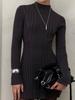 2025 European & American High Neck Long-Sleeve Bodycon Knit Dress - Solid Color