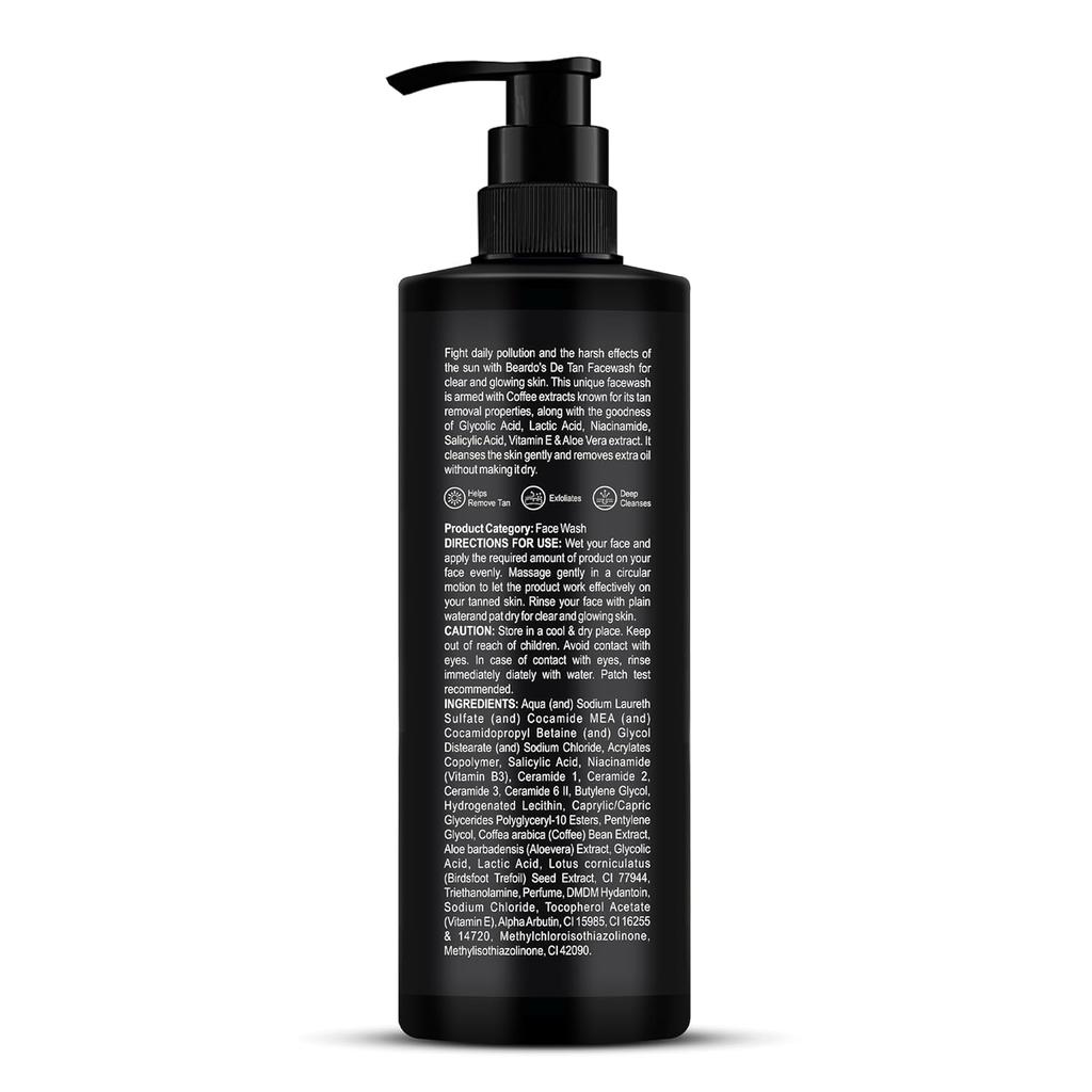 Beardo DeTan Face Wash For Men 200 ml Glycolic Acid Niacinamide Coffee Exfoliating Oil Control Cleanser For Smooth Skin