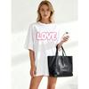 Women's Short-Sleeve T-Shirt with Pink Border 3D "LOVE" Letter Print