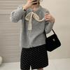 Crew Neck Bow Sweater Cardigan Women's Autumn and Winter Soft Waxy Lazy Wind Loose Knitted Jacket Thick