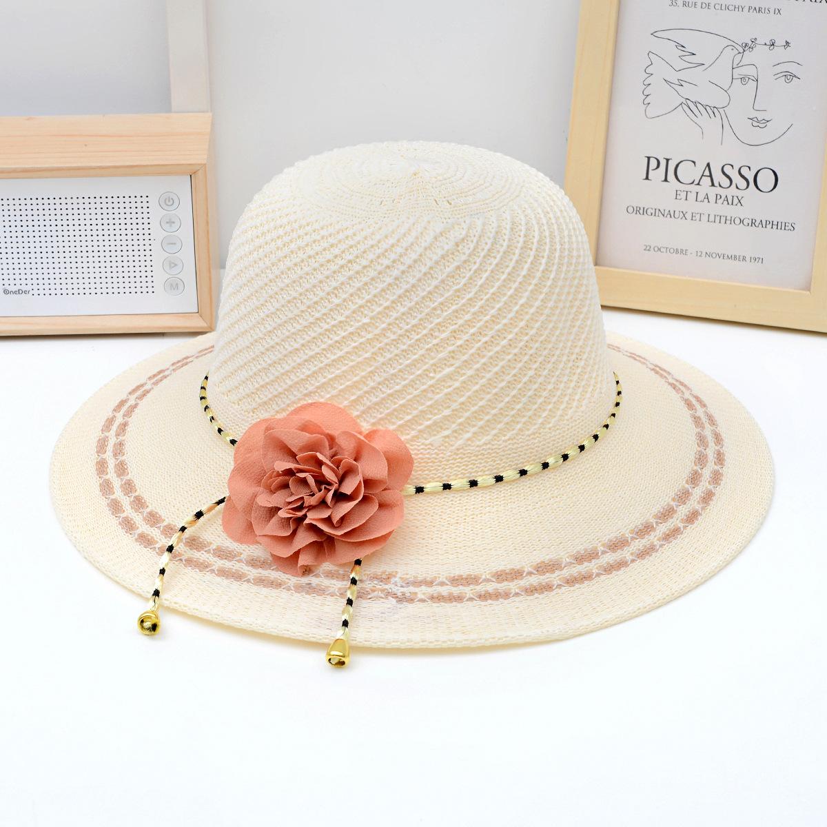 

Летняя соломенная шляпа от солнца с цветком для женщин, для улицы, с широкими полями, солнцезащитная шляпа, устойчивая к УФ-лучам, пляжная шляпа one size бежевый