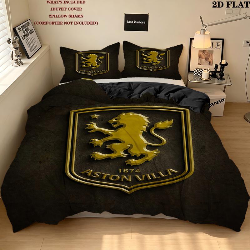 Aston Villa FC Pattern Bedding Home Decoration Birthday Gift ( 1 duvet cover + 2 pillowcase, without core),fan merchandise.