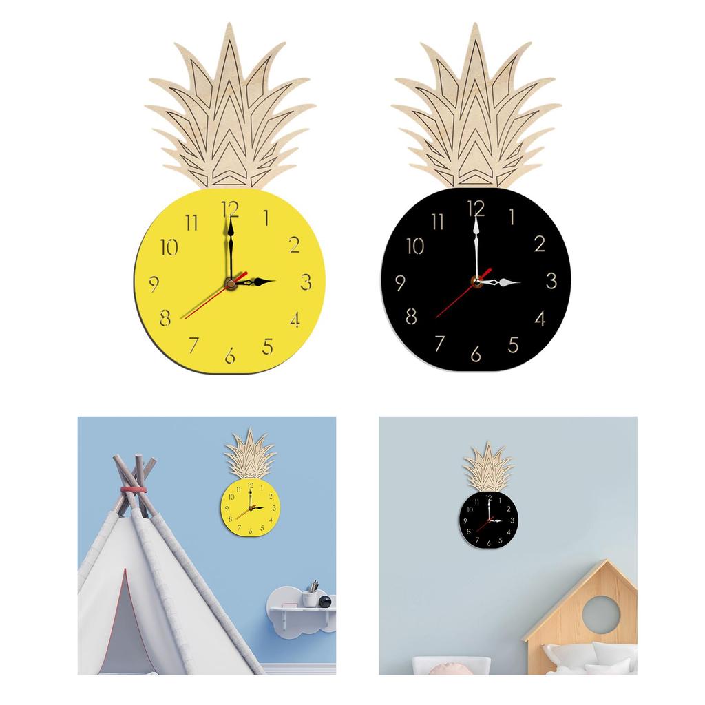Pineapple Fruit Wall Clock Silent Nordic Style Cartoon Modern Cute for Kids Room Living Room Kitchen Office Home Decoration