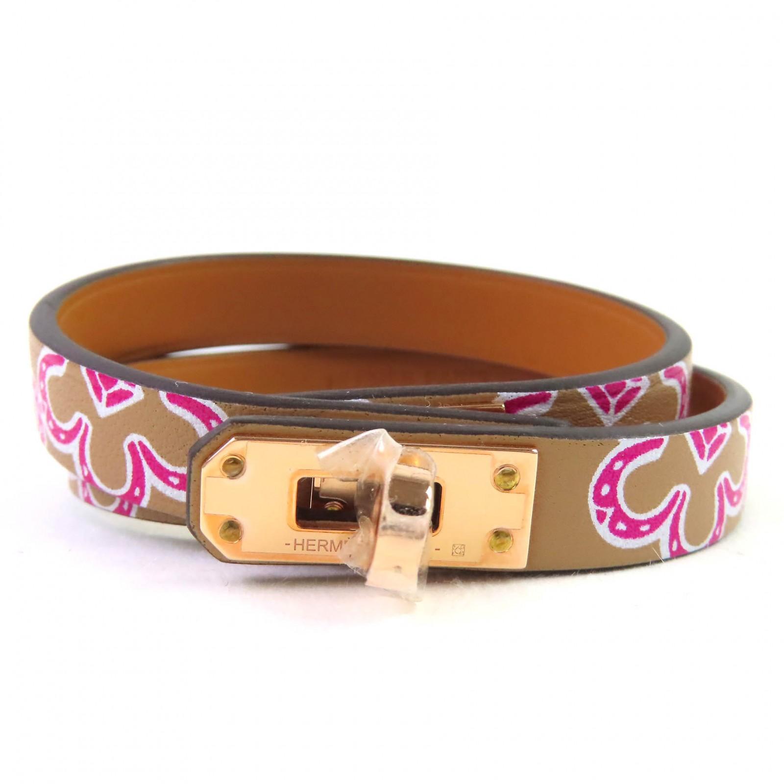 

Pristine HERMES bracelet Mini Kelly Double Tour Lucky Daisy Leather bracelet Used