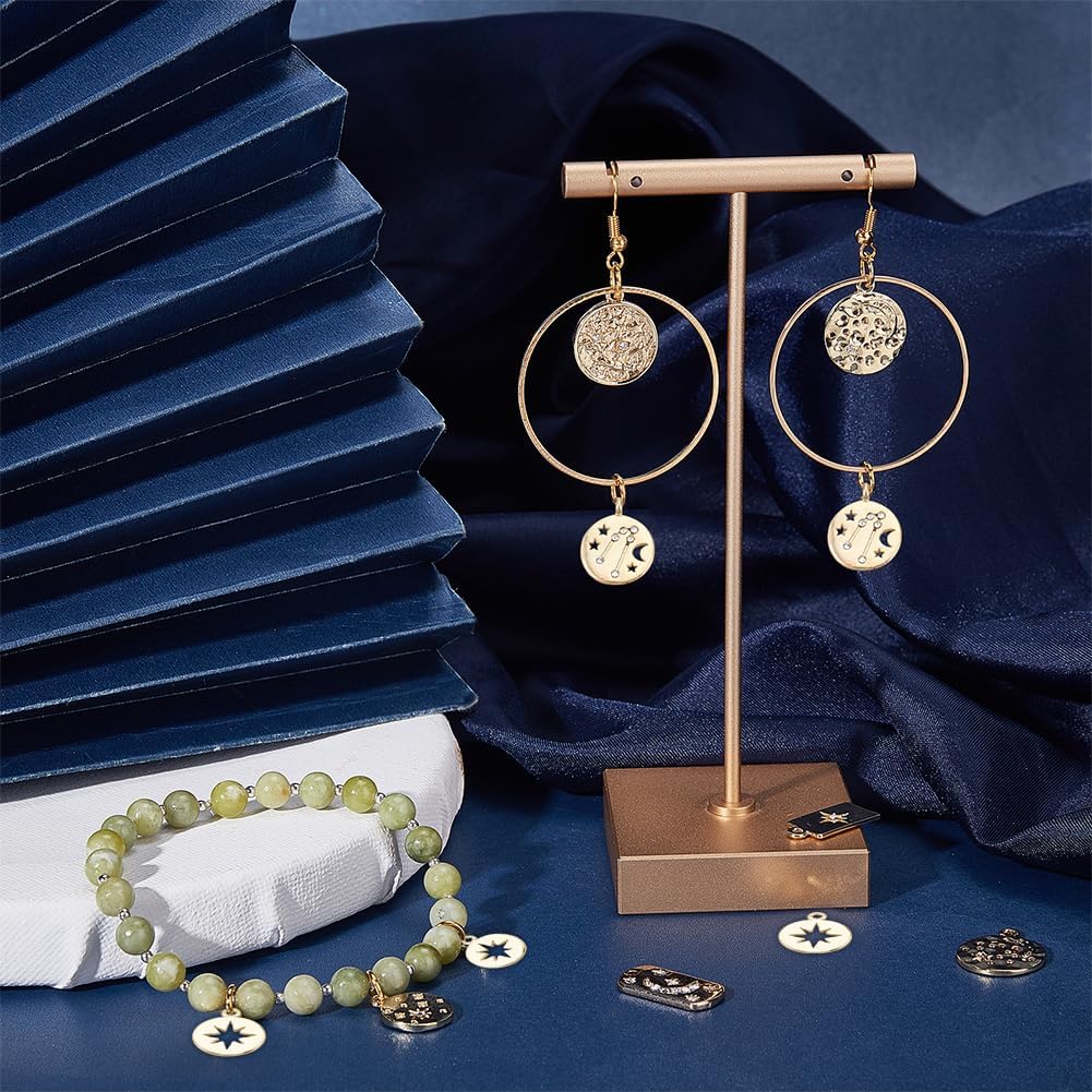 SUNNYCLUE 16Pcs 8 Styles 18K Gold Plated Alloy Rhinestone Charms Teardrop Round Rectangle with Moon Star Crystal Rhinestone Pendant for DIY Jewelry