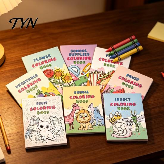 Art Supplies for Early Education 8PCS Children's Cartoon Coloring Book, Animals/Fruits/Vehicles/Fairy Tale Characters Theme, Thickened Ink-proof