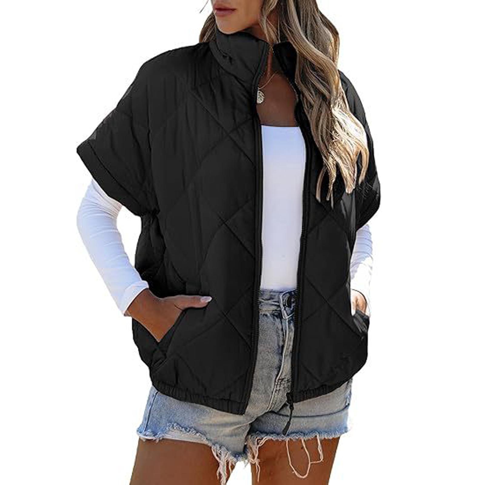 

Женская верхняя одежда Жилеты Топы На молнии С воротником Без рукавов Куртка С карманами S