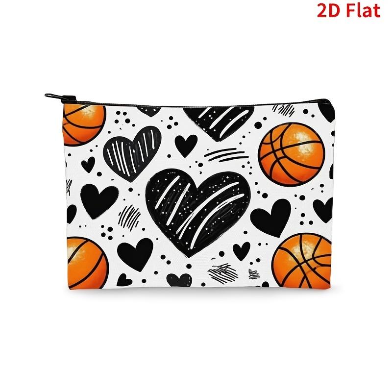 

1pc Cute Basketball Hearts Cosmetic Bag Makeup Pouch with Zipper Closure Portable Travel Organizer Fashion Women s Gifts