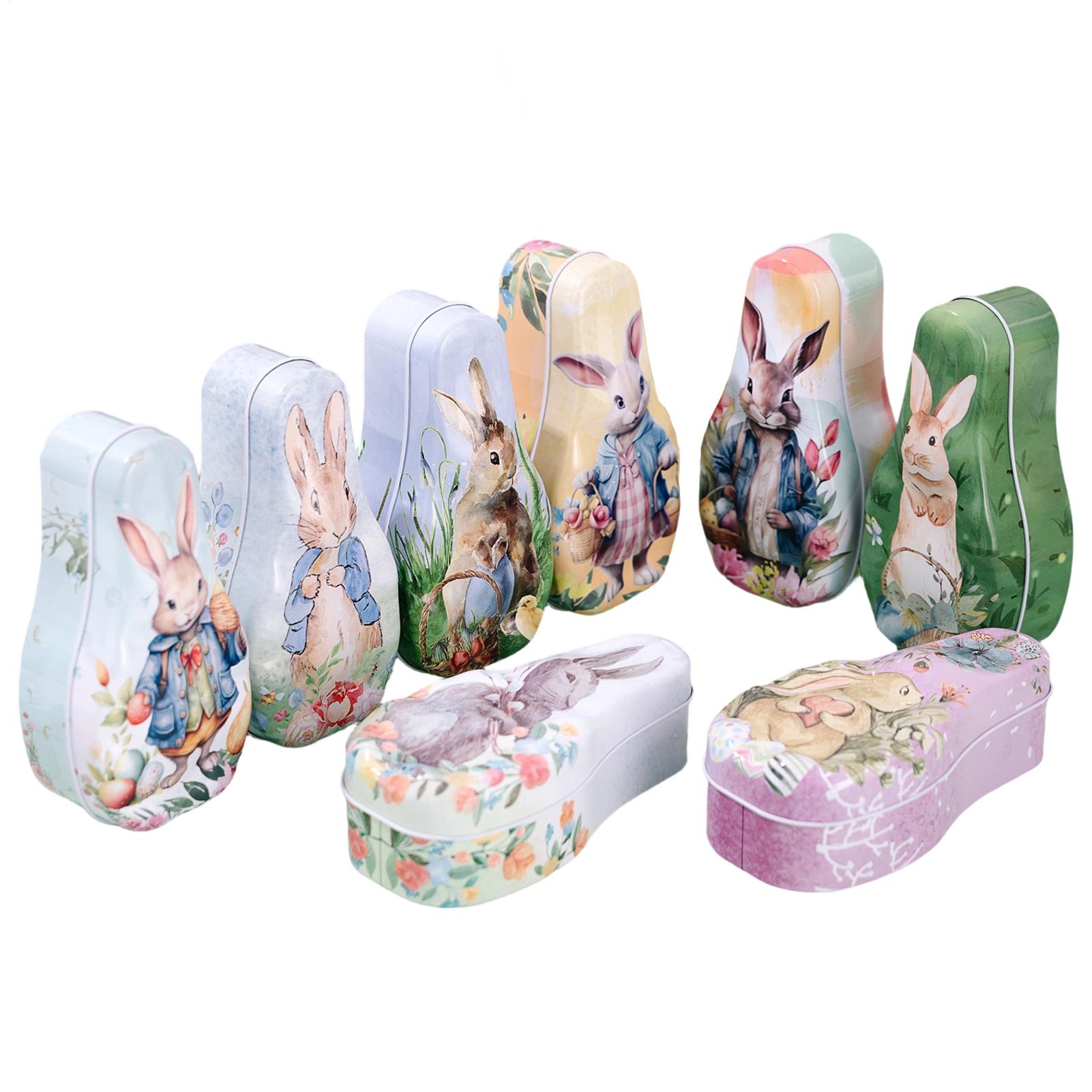 8pcs Easter Bunny Tin Box Biscuits Box Easter Bunny Cookie Tin Box Metal Holiday Treat Containers Easter Decoration CN