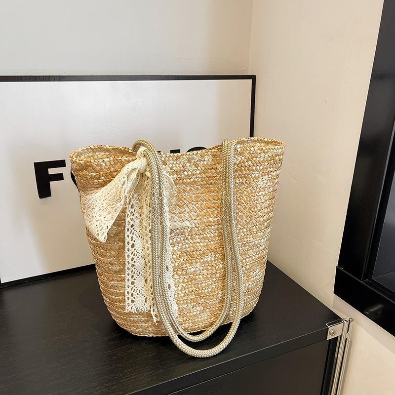 Elegant Ladies Straw Woven Handbag Women Holiday Beach Commute Casual Tote Top-Handle Bags Fashion Retro Shoulder Bags 2025
