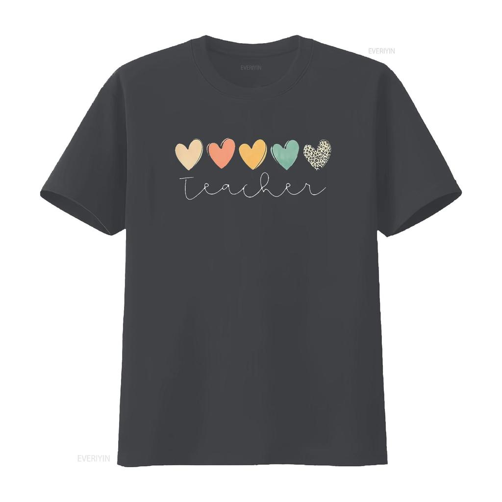 Teacher T Shirt Women Cute Hearts Teaching Boho  Casual Summer Tops vintage Washed Soft Comfortable Slightly streetwear
