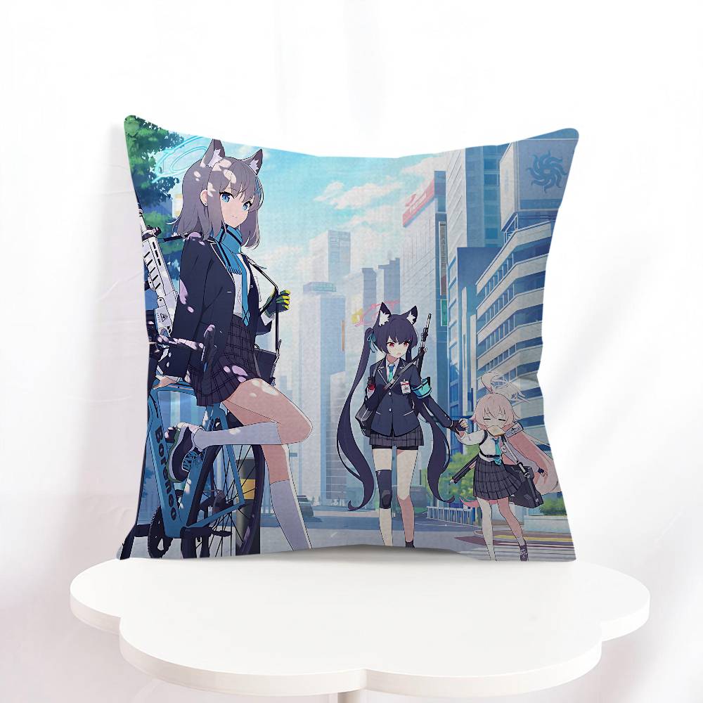B-blue Archive Anime Throw Pillow Cover 45x45cm Soft Cozy Cotton Outdoor Decorative Pillowcase Covers With Zipper For Couch