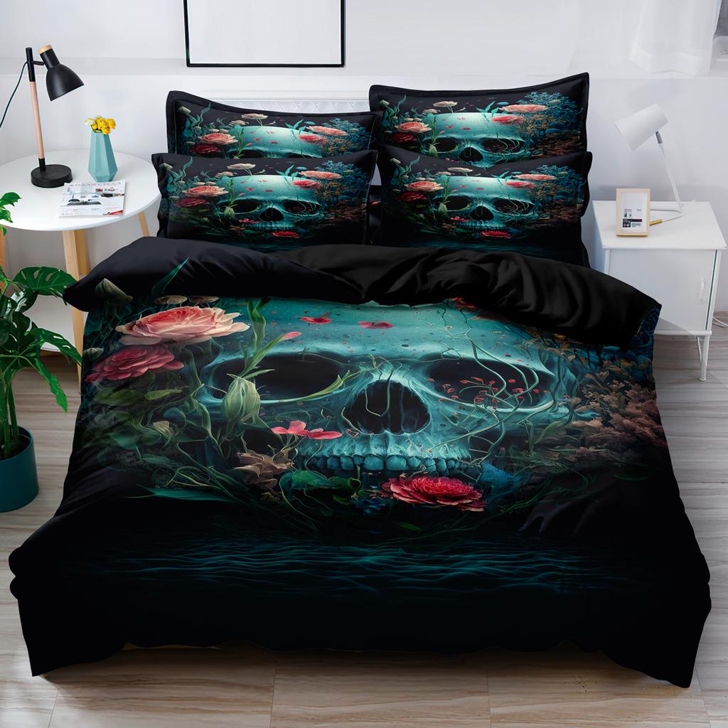 3-Piece Simple Modern Skull Animal Pattern Digital Printed Down Duvet Cover Set,Bedding Set(1 Down Duvet Cover+2 Pillowcases)