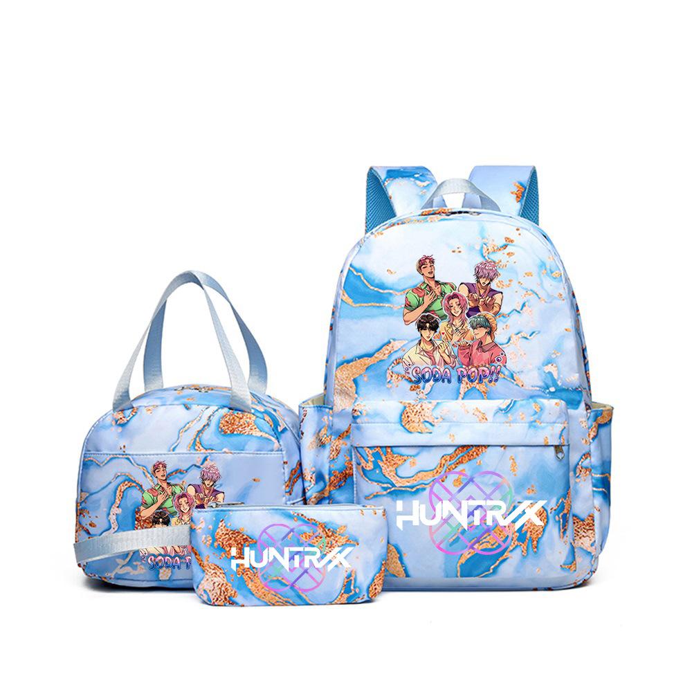 Demon Hunters Three-Piece Children'S School Bag Large Capacity 3D Digital Color Printing Kindergarten School Bag Meal Bag Pencil Bag