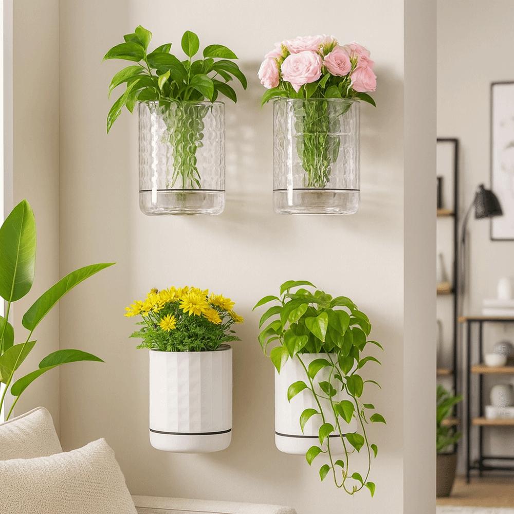 Double Layer Wall Mounted Planter Plastic Hanging Flower Pot DIY Hydroponic Wall Planter Office