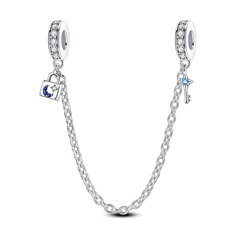 Safety Chain Charms 925 Silver Love Bow Star Moon Snowflake Safety Chain Fit Bracelet DIY Women's Jewelry