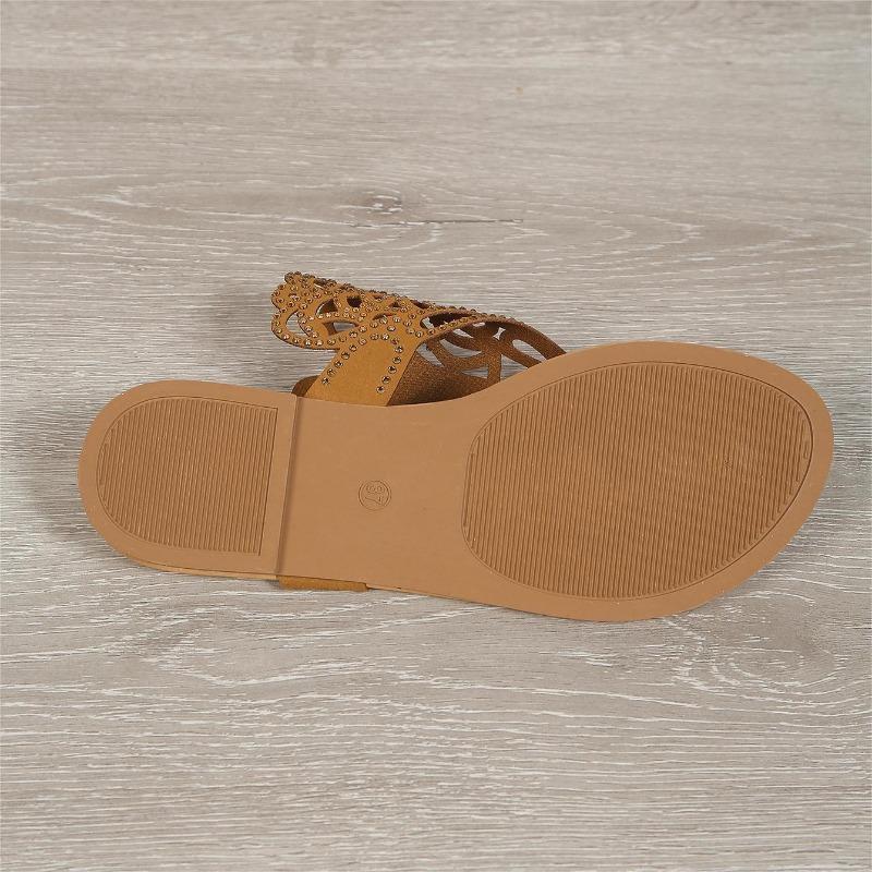 Large Size Butterfly Rhinestone Herringbone Slippers for Women's Casual Hollow Roman Fish Mouth Slippers