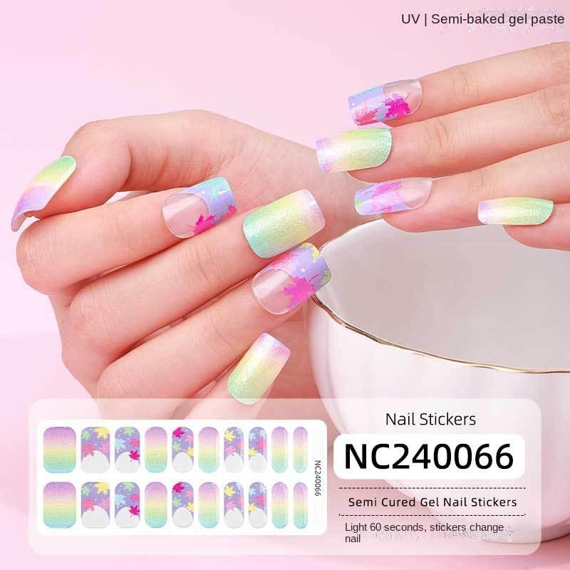 Semi-cured Gel Nail Stickers Gradient Rainbow French Gel Nail Stickers Flash Cat Eye Gel Nail Stickers