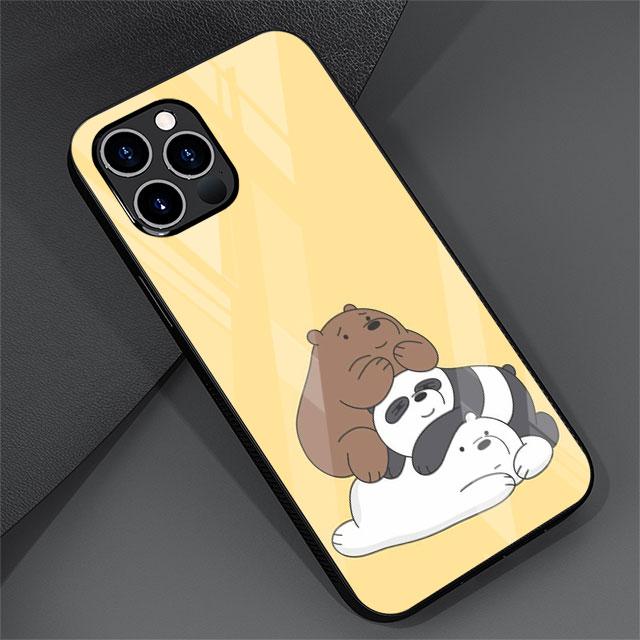 

Милые стеклянные чехлы We Bare Bears для Apple iPhone 14 13 Pro 11 12 7 8 Plus SE 2022 XR X XS Max 6 6S, мультяшные чехлы для телефона из закаленного стекла iPhone 6 6S