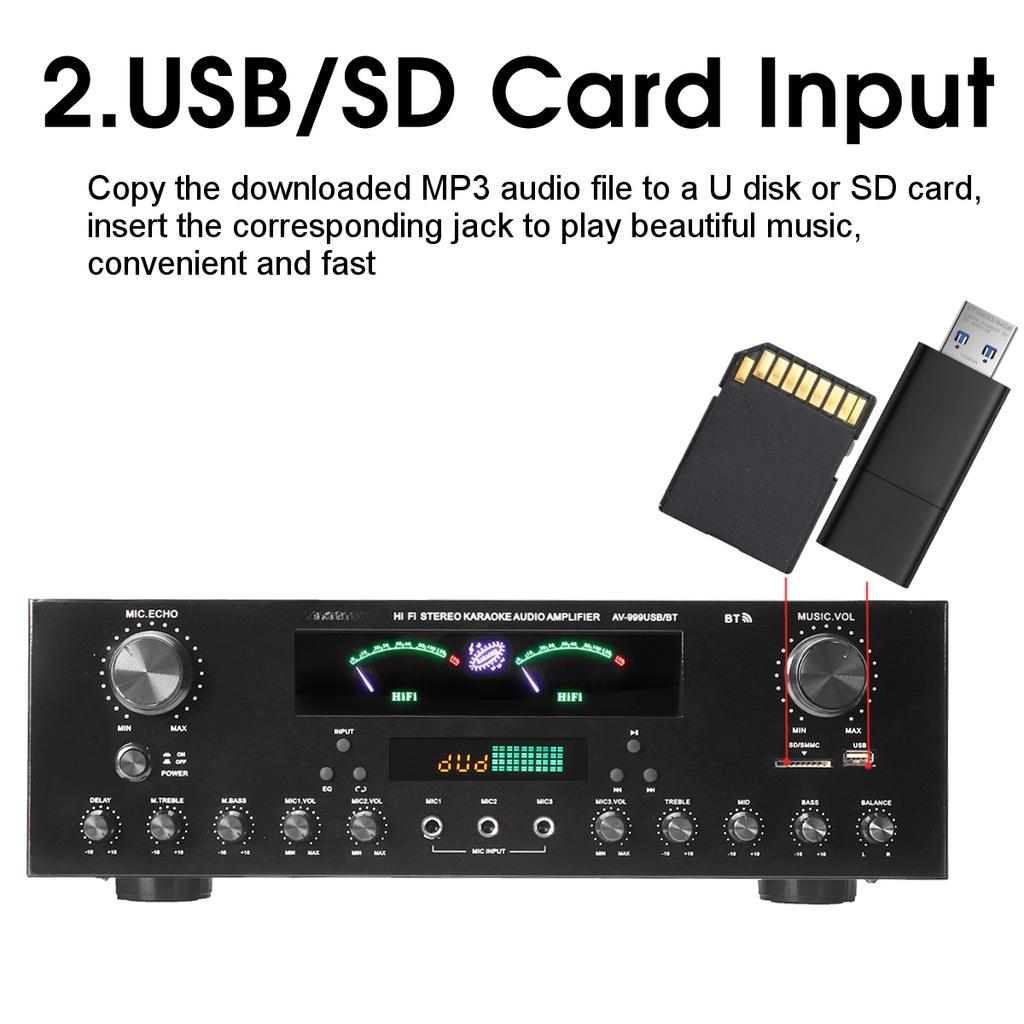 110V 220V 3000W Support FM USB SD Cards 7 Channel bluetooth Audio Power Amplifier AV Amp Speaker with Remote Control