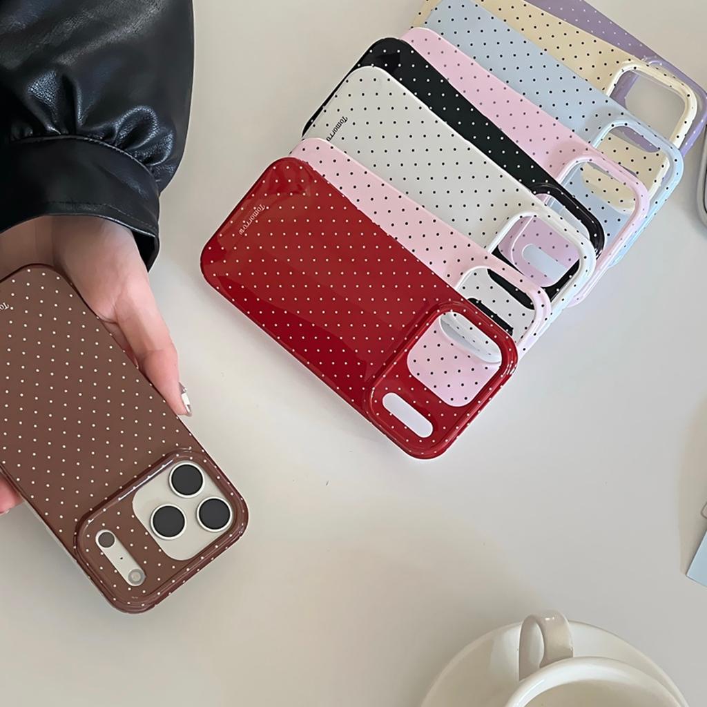 INS Brown Pink Polka Dots Purple Phone Case for iPhone 17 16 15 14 13 12 11 X XS XR XSMAX 7 8 Air Pro Max Plus Luxury