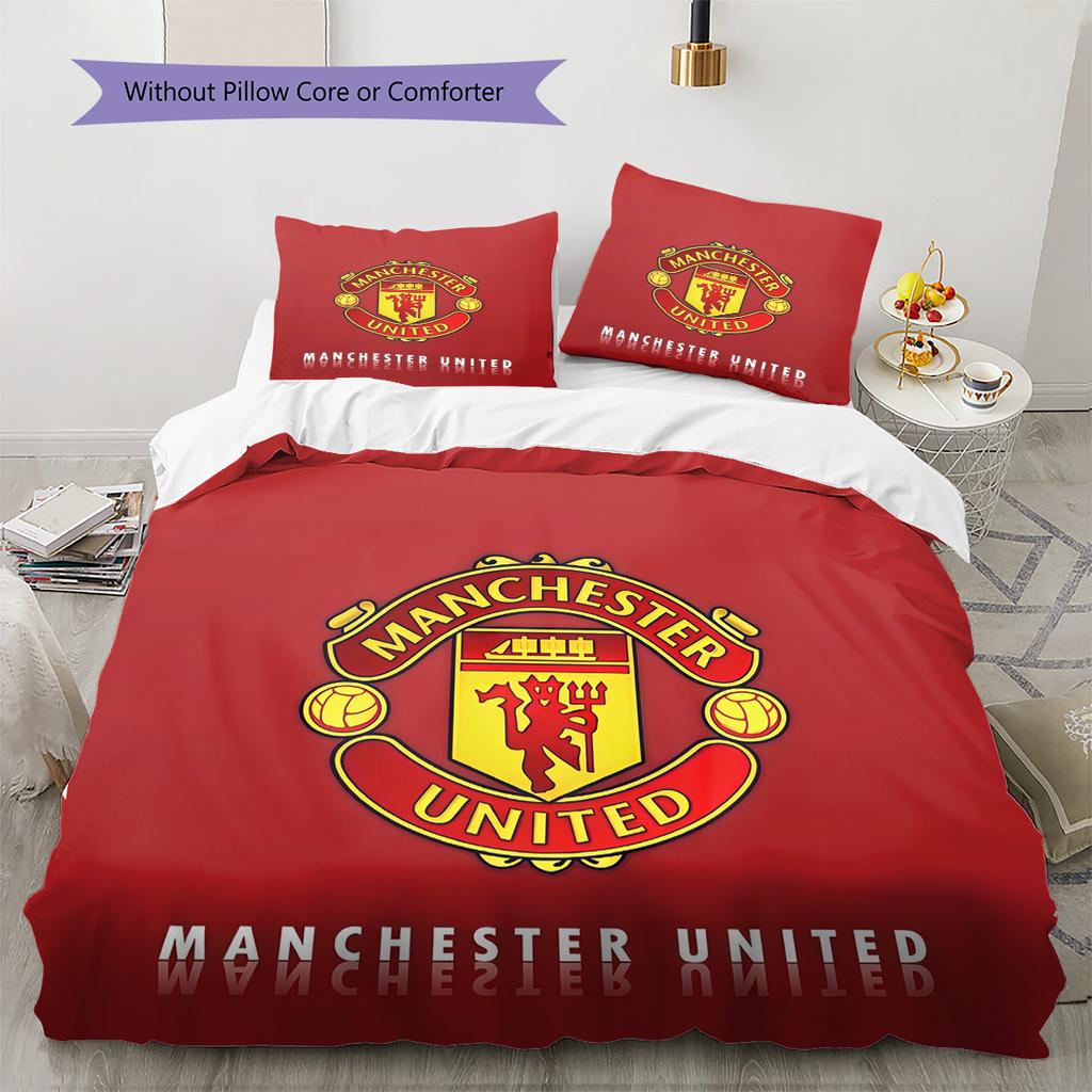 Man Utd Bedding Quilt Set Quilt Cover Pillowcase Home Decoration Birthday Gift (1 * duvet cover + 2 * pillowcase, without core)