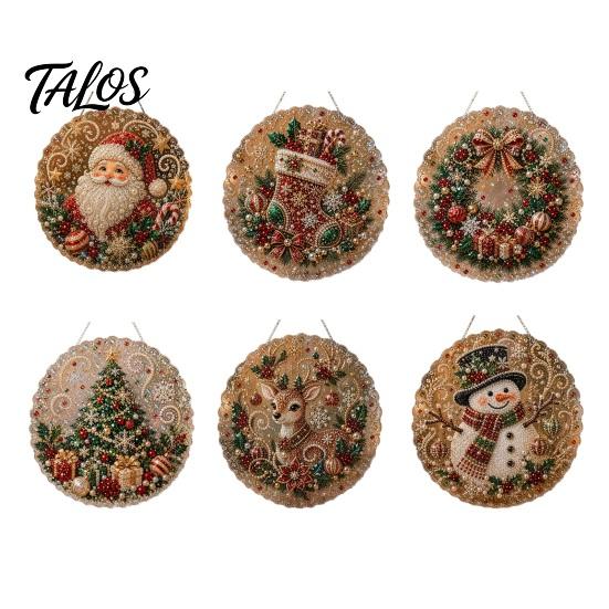 Outdoor Christmas Tree Decor Faux Pearl Art Kit, DIY Rhinestone Gem Painting Craft, Santa Festive Home Items Stocking Elk Pattern Hanging Suncatcher