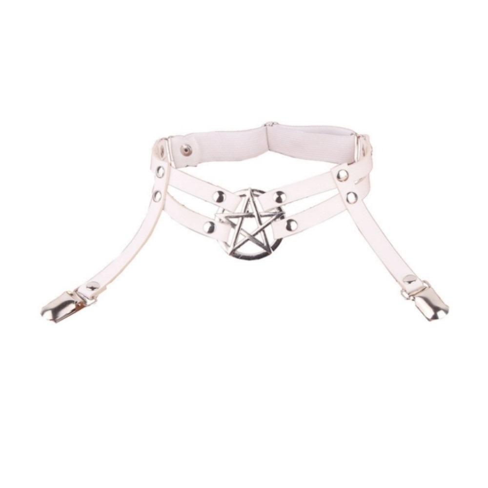 Punk Suspender Stockings Clip PU Leather Garter Belt Cool Pentagram Leg Strap  JK Accessory