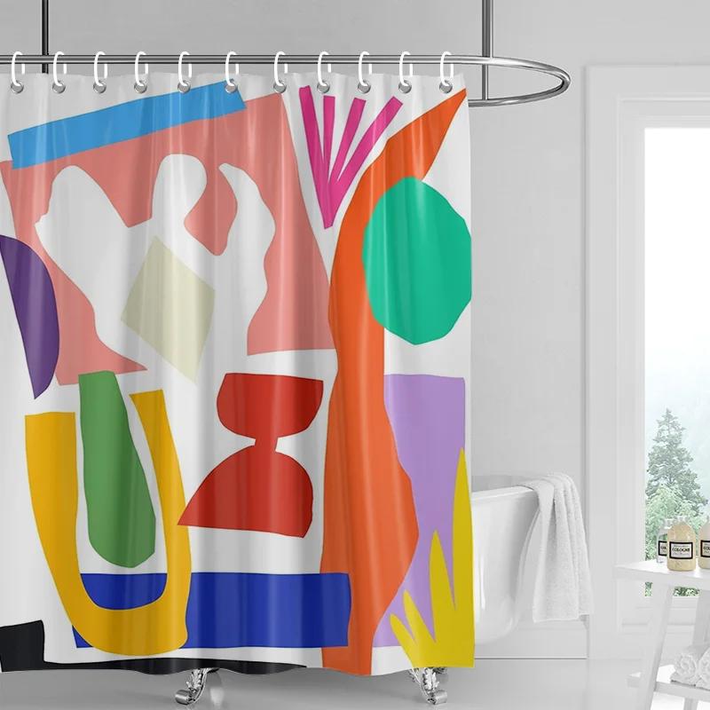 Abstract Cubist Shower Curtain - Bold Yellow Face With Red & Blue Accents, Waterproof With Grommets, Modern Art Bathroom Decor