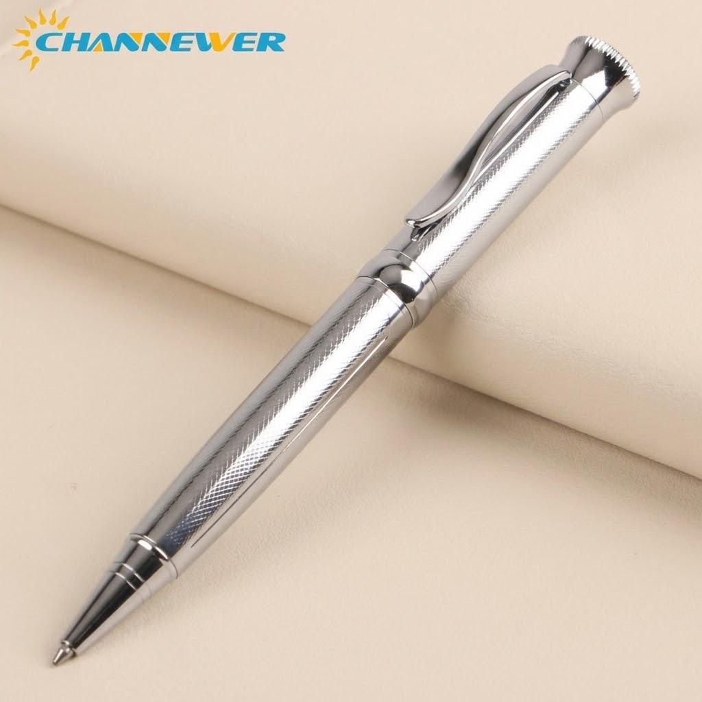 

Retractable Metal Ballpoint Pen Cool Striped Design Smooth Writing Rollerball Pens for Office School Use срібний