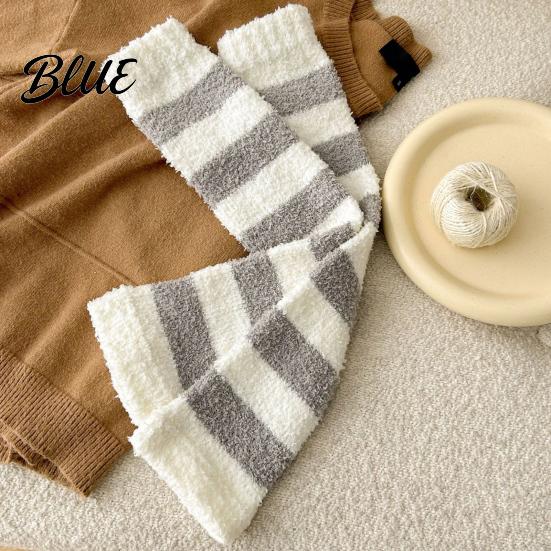 Warm Leg Sleeves for Sleeping Coral Fleece Warmers Women Thickened Winter Thermal Knee High Indoor Cold Weather Socks Striped/Solid Color,