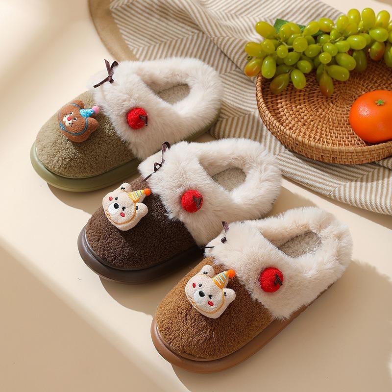 New winter warm cherry bear cotton slippers indoor home non-slip warm fluff drag cute cartoon