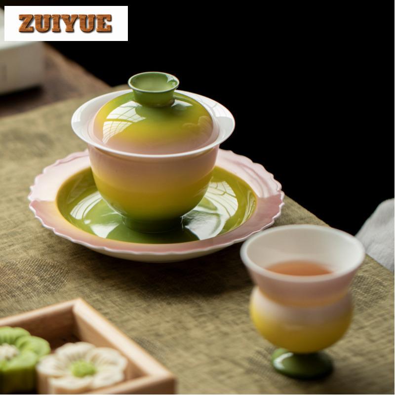 155ml Gradient Color Thin Tire Gaiwan Retro Tea Tureen Tea Bowl With Lid Kit Tea Making Cover Bowl Kung Fu Tea Set Decoration
