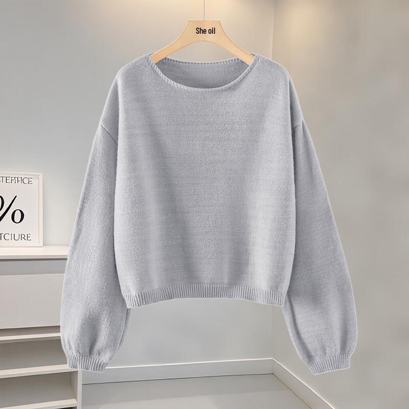 Women s Loose Fit Round Neck Pullover Sweater L