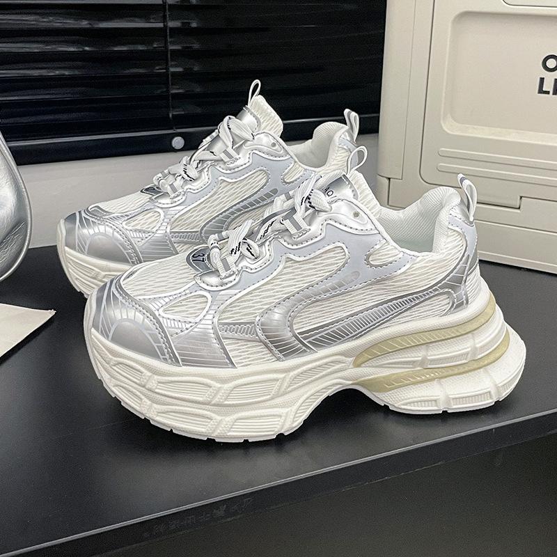 

Thick-soled small man breathable Paris dad shoes women s 2024 spring and autumn new casual versatile polish old sports shoes 35 белый