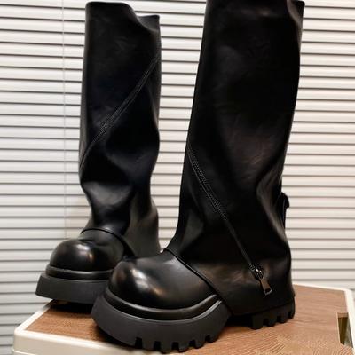European Big-headed Zipper Platform Muffin Martin Boots, Locomotive Boots, Niche Spice Girls, Trousers, Long Boots, Small Women's Shoes