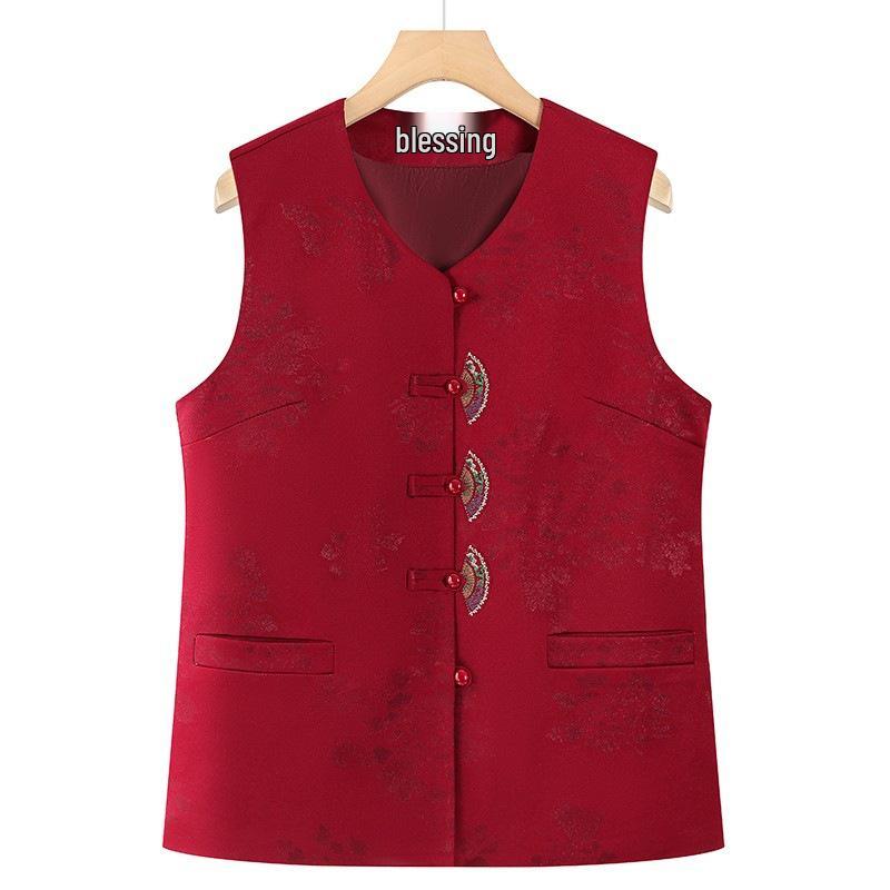 

Autumn Satin Chinese Style Vest for Elderly Women - Sleeveless Jacket for Grandma or Mom 2XL (suitable for 100-115 jin)
