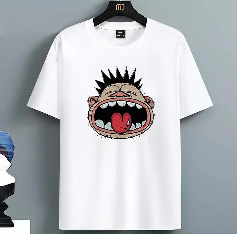 Funny Cartoon Face Wide Mouth Yelling Graphic Tee Cotton Short Sleeve ONeck Casual TShirt for Unisex S