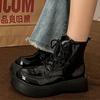 After communication, place an order for Martin boots, rubber round head PU middle heel () medium tube boots, muffin bottom.
