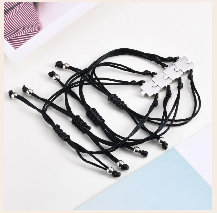 Braccialetti Puzzle con Nome Personalizzato, Cordino Nero Regolabile per Polso per Donne Uomini Sorella Amicizia BFF Coppia Gioielli