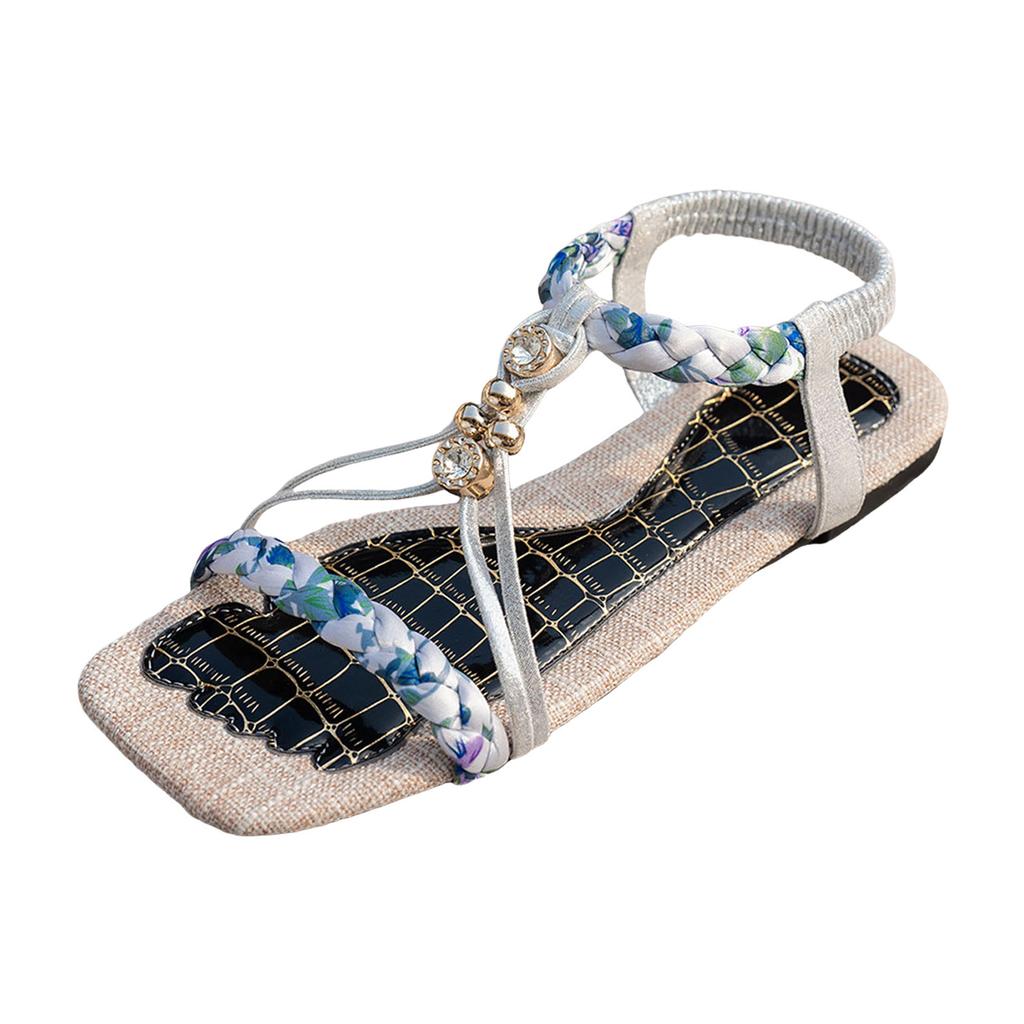 Bohemian Women'S Braided Hollow Shoes Thin Bottom Rhinestone Supportive Shoes For Women Sandals Bow Tie Sandals For Women Size 5