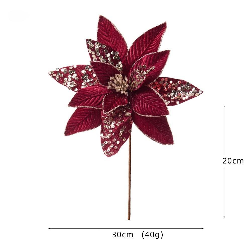 New 30CM Artificial Poinsettia Flower Glitter Sequins Christmas Glitter Flower Sparkling Sequins Flower Christmas Tree Accessory