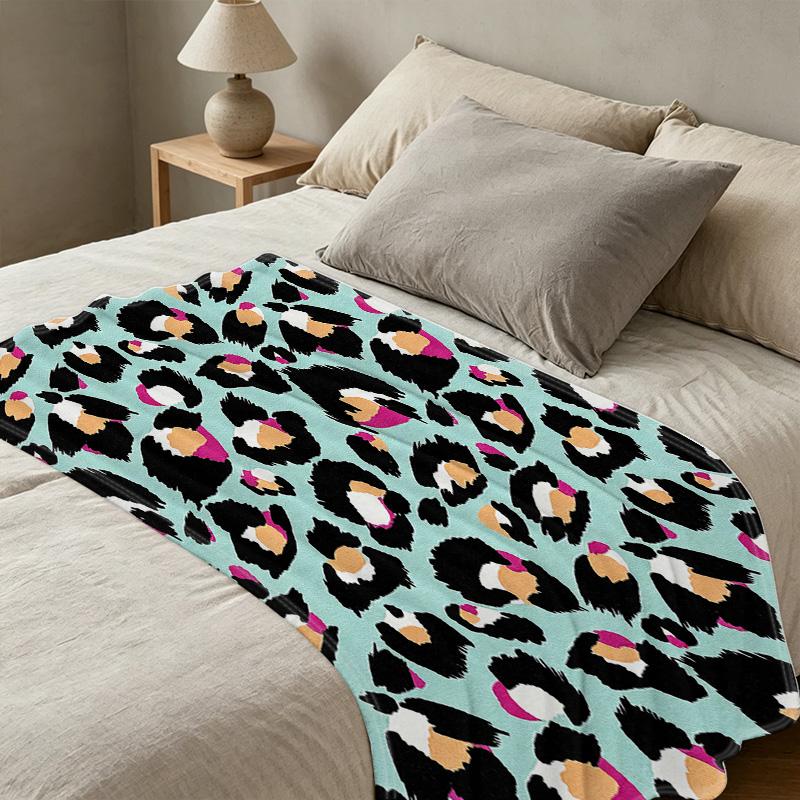 Cozy Leopard Print Flannel Fleece Blanket Warm, Lightweight, Soft & Skin-friendly, Ideal for Home Couch Naps, Christmas & Halloween Decor