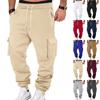 Men Fleece Casual Cargo Pants Loose Multi Pocket Drawstring Long Trousers