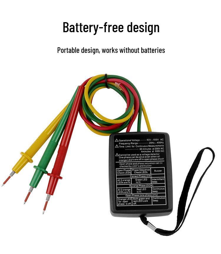Portable Three-Phase AC Phase Sequence and Current Detector