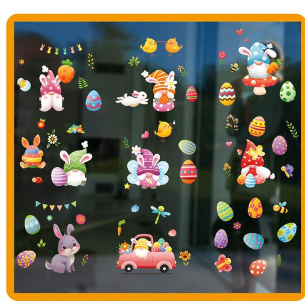 9 Pcs Electrostatic Window Stickers Colorful Cartoon Eggs Chicks Butterflies Easter Elements Glass Decals Home Decor
